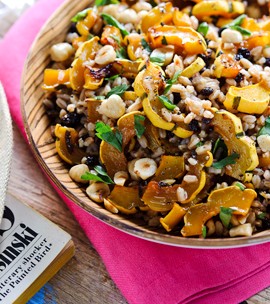 Warm squash salad with farro, hazelnuts & currants