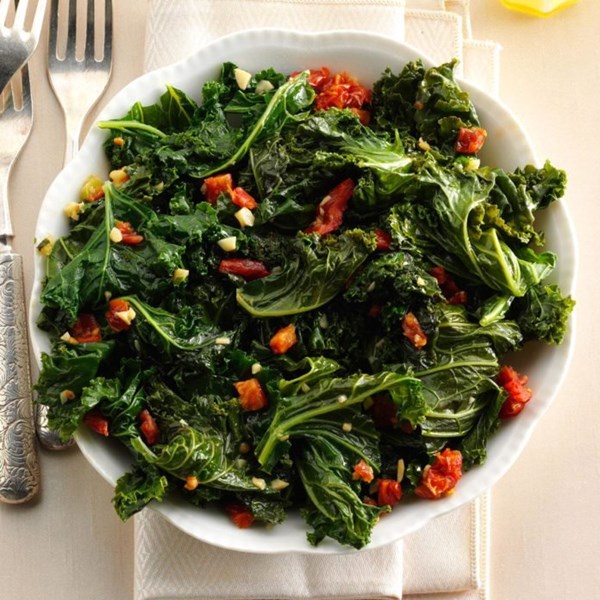 Warm tasty greens with garlic