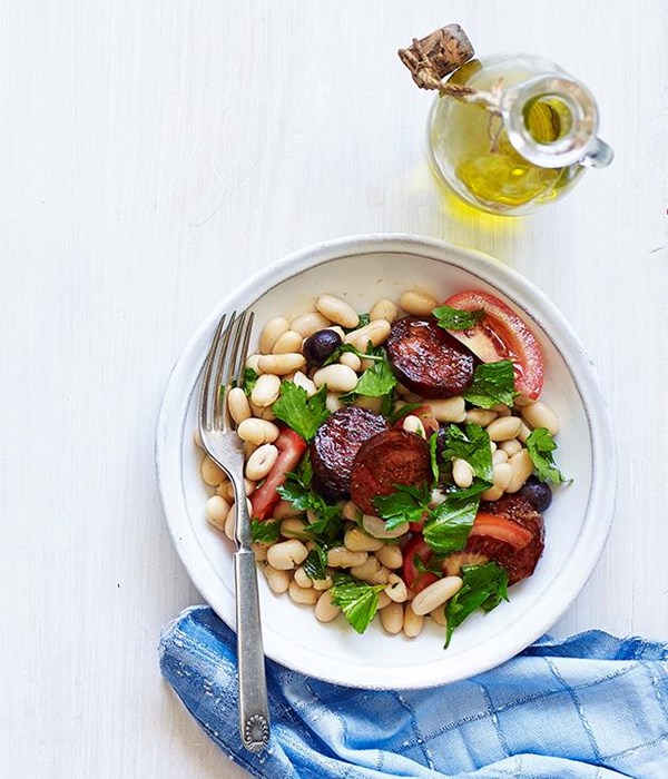 Warm white bean and chorizo salad