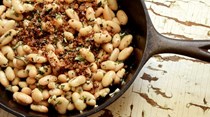 Warm white bean salad with fragrant garlic and rosemary
