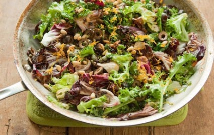 Warm winter greens salad