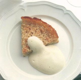 Warm winter tart with spiced apple and a Calvados sabayon