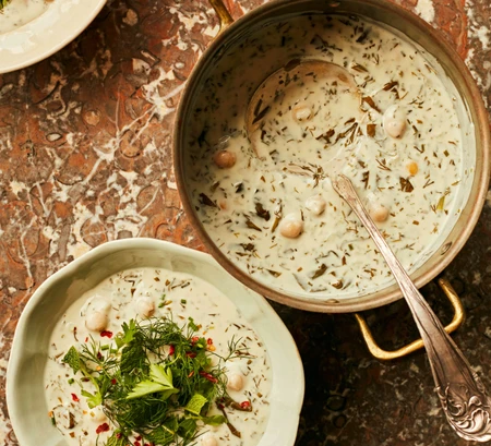 Warm yogurt soup (Dovga Azeri)