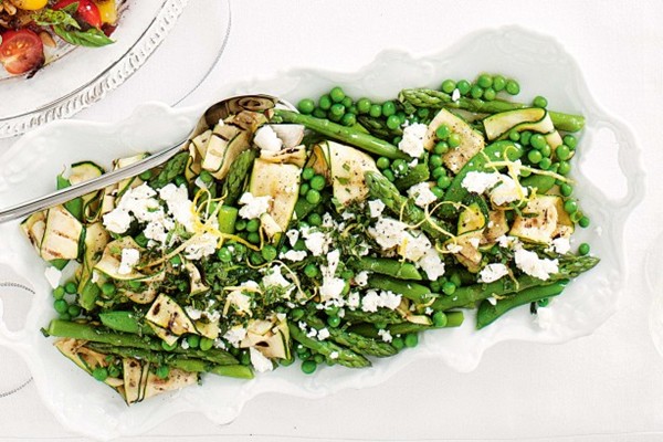 Warm zucchini, asparagus and lemon minted fetta salad