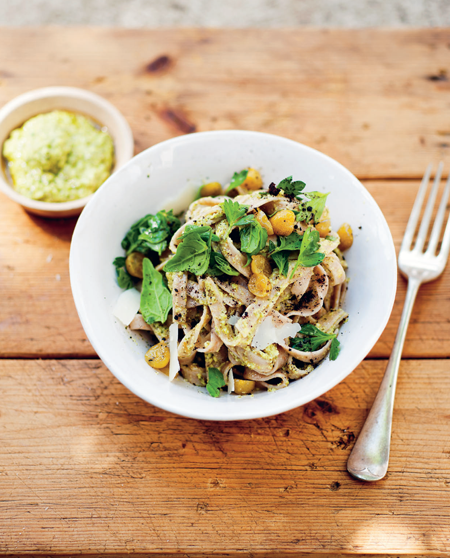 Warrigal green and desert lime pesto with wholemeal pasta