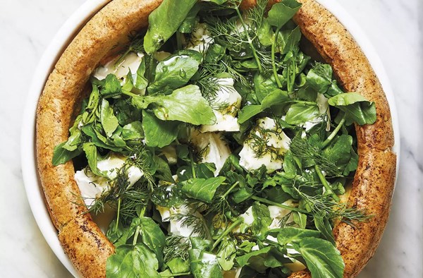 Watercress & goat's cheese Dutch baby
