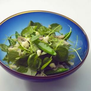 Watercress & sugar snap salad with warm sesame-shallot vinaigrette