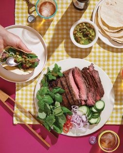 Watercress and flank steak Thai-inspired tacos