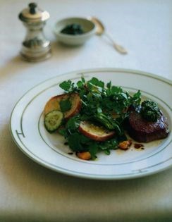 Watercress, cucumber & orange salad with garlic croûtons
