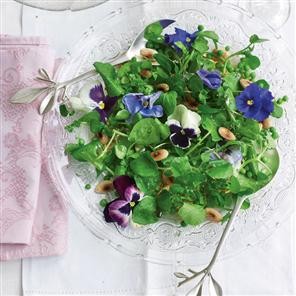 Watercress, pea and almond salad