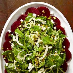 Watercress, pistachio & beet salad