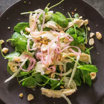 Watercress salad with chicken, fennel, and shallots