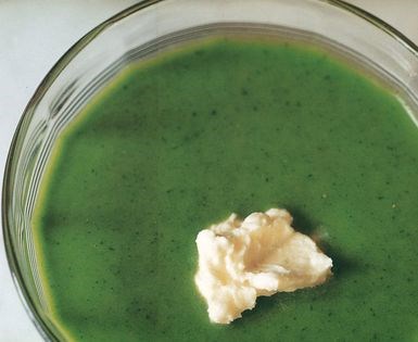 Watercress soup with goat’s cheese