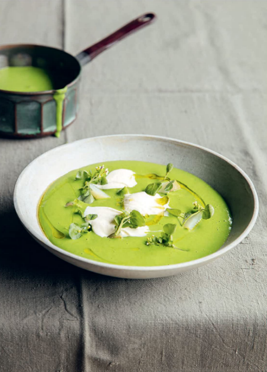 Watercress soup with Jersey Royals