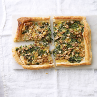 Watercress, walnut and blue cheese tart