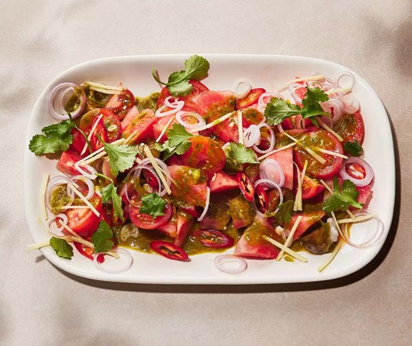 Watermelon & tomato salad with coriander dressing