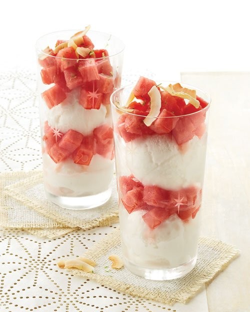 Watermelon and coconut sorbet parfaits