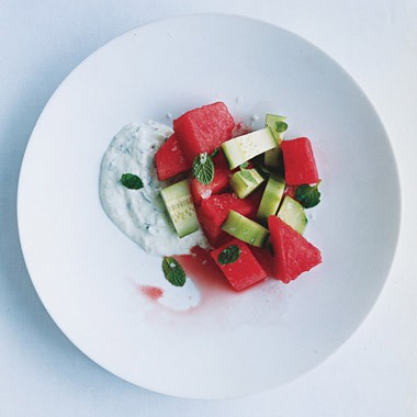 Watermelon and cucumber mint tsatsiki salad