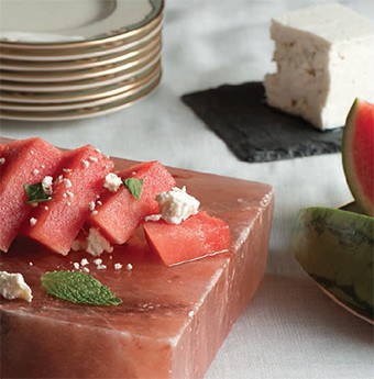 Watermelon & feta salad on salt block