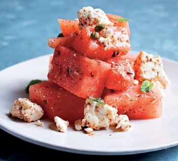 Watermelon and feta with sumac and capers