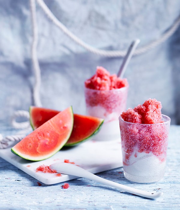 Watermelon and ginger granita with coconut yoghurt