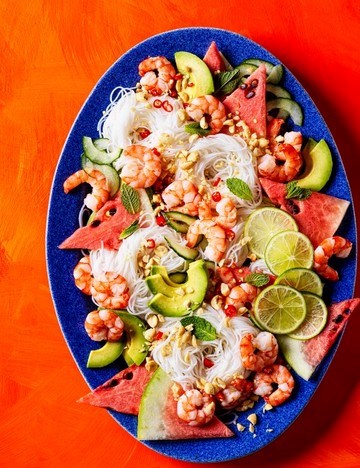 Watermelon and prawn salad with chilli mint dressing