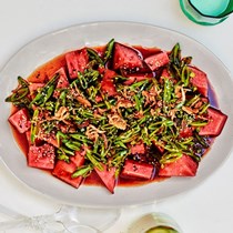 Watermelon and snap pea salad
