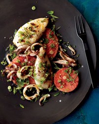 Watermelon and squid salad