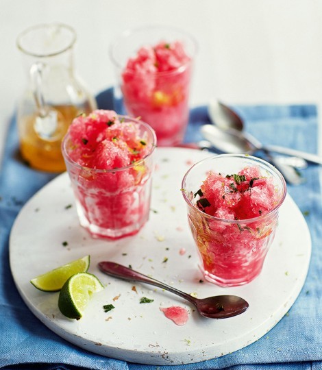 Watermelon and vodka granita with lime and ginger syrup