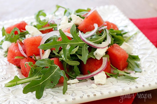 Watermelon arugula and feta salad