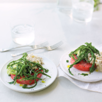 Watermelon, avocado, crab and samphire salad