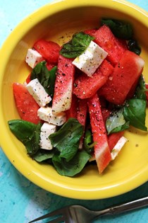 Watermelon, basil, and feta salad