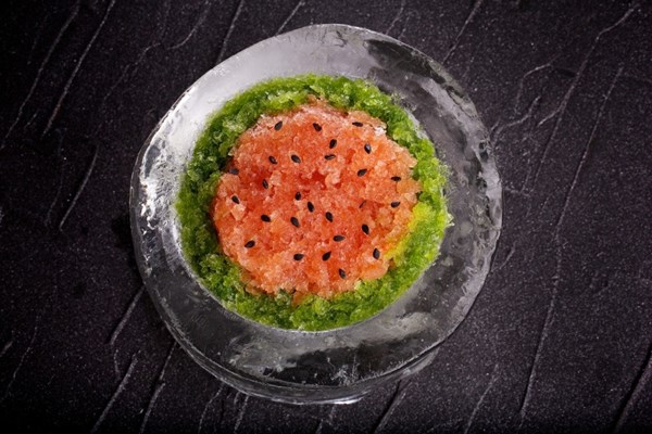 Watermelon basil granita with poblano granita