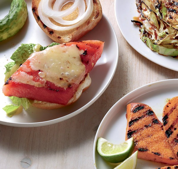 Watermelon burgers with cheese