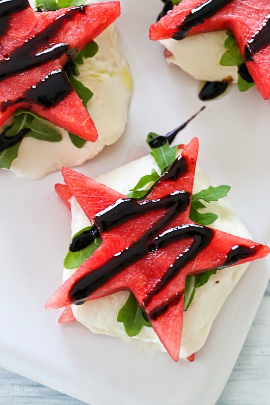 Watermelon "Caprese" with balsamic glaze