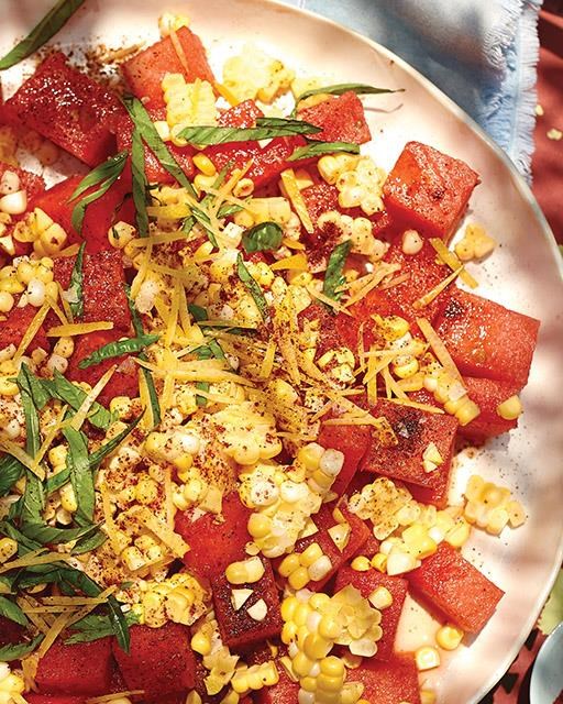 Watermelon corn salad & bright garnishes