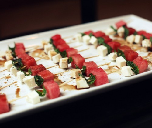 Watermelon, feta & mint skewers