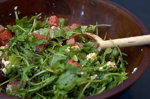 Watermelon, feta and arugula salad
