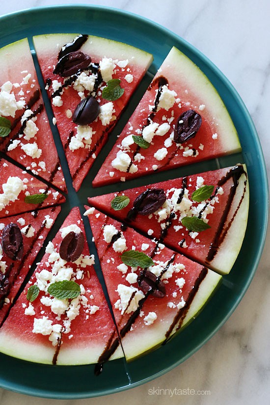 Watermelon, feta and balsamic "pizzas"