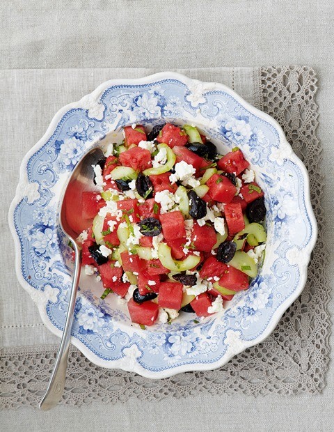 Watermelon, feta, cucumber and mint salad