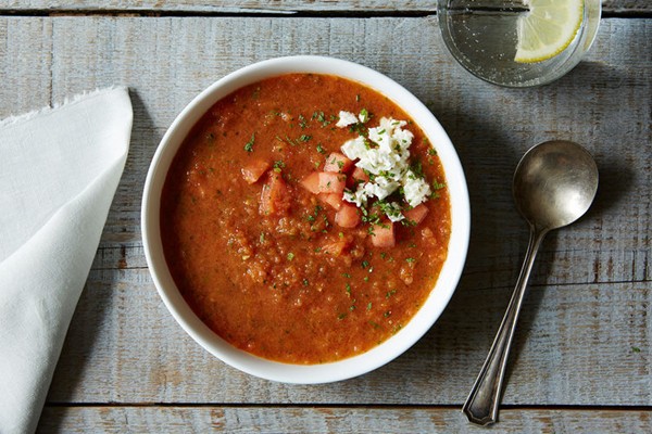 Watermelon gazpacho with feta and mint
