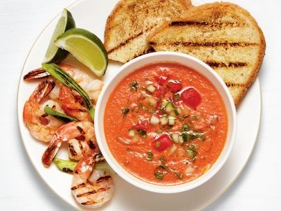Watermelon gazpacho with shrimp