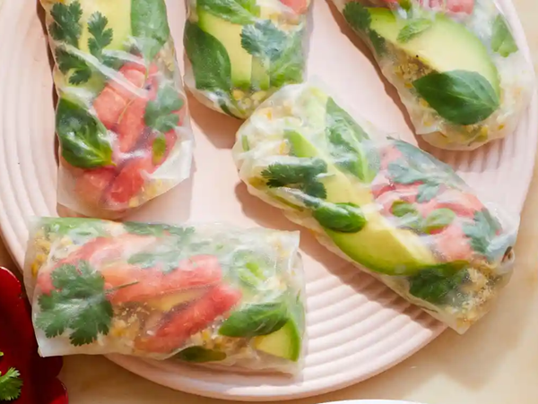 Watermelon, ginger and avocado summer rolls