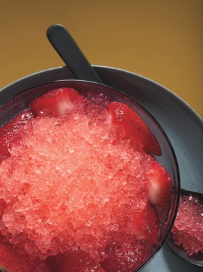 Watermelon granita with gingered strawberries