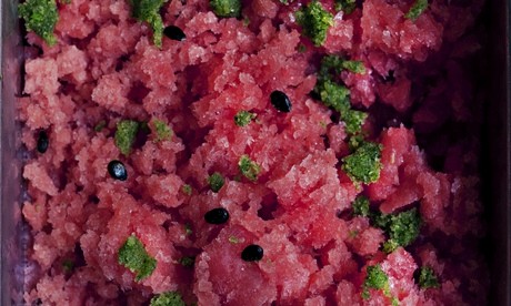 Watermelon granita with herb sugar