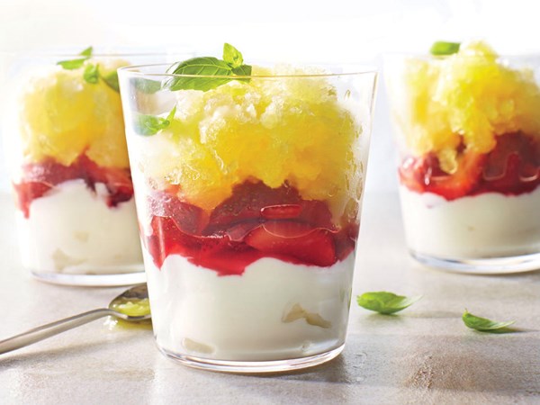 Watermelon granita with hibiscus syrup and yogurt