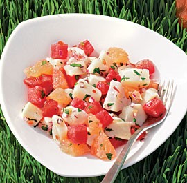 Watermelon, grapefruit, and scallop ceviche