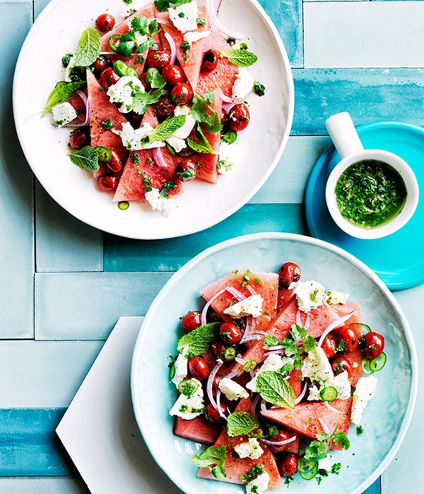 Watermelon, grilled tomato and coriander salad