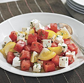Watermelon, heirloom tomato, and feta salad