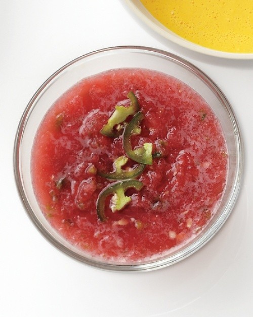 Watermelon, jalapeño, and lemon soup